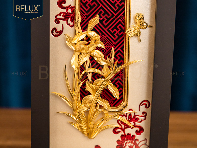 Tranh Hoa Lan Kiếm mùa đông dát vàng 24k 26x13cm